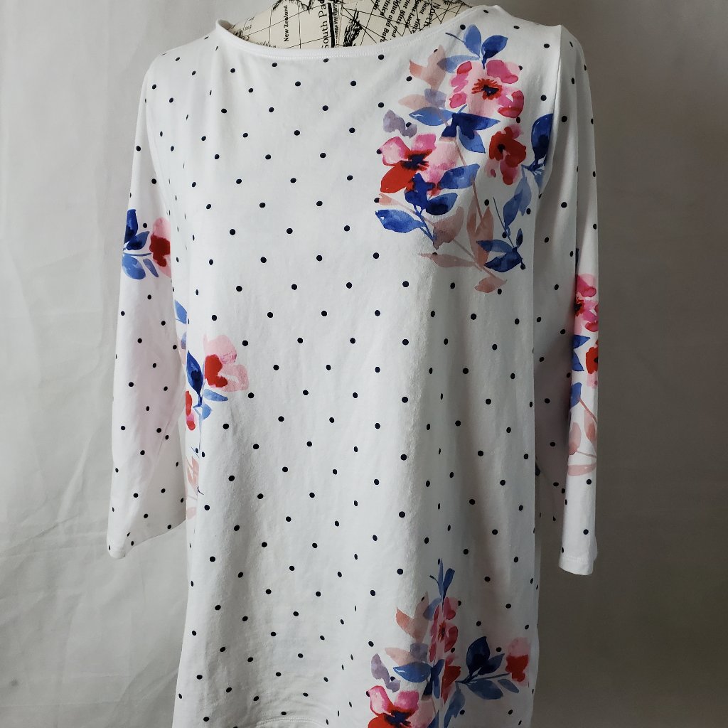 Talbots White Polka Dot Floral Knit Top - Size 2x